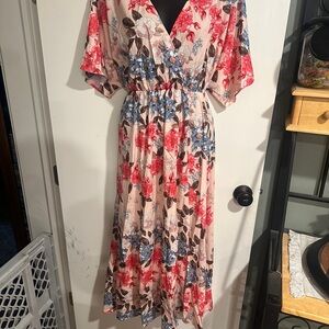 4/$16 NoraCora Women’s Floral V-Neck Maxi Dress - Red and Blue NWT